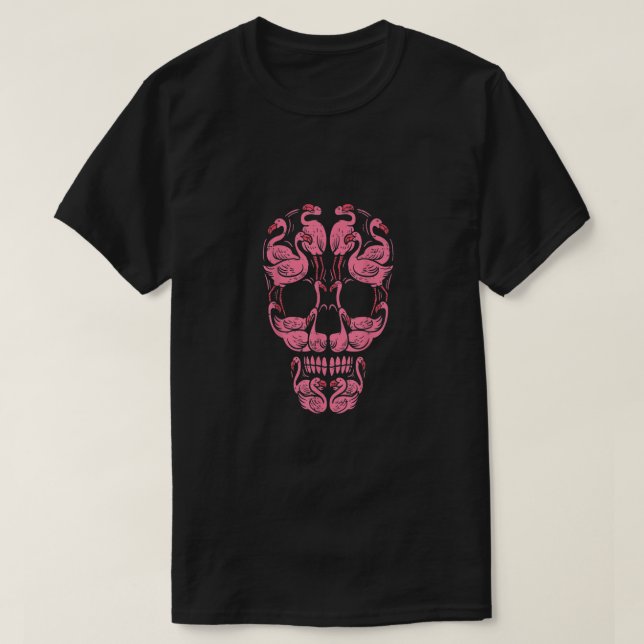 Rosa Flamingo Skulls medvetandehöjdpunkt vid bröst T Shirt (Design framsida)