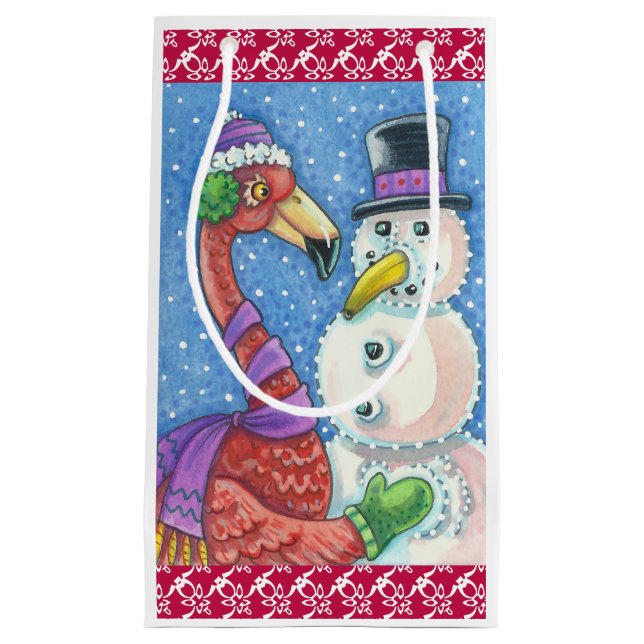 ROSA FLAMINGO SNÖGUBBE CHRISTMAS GIFT BAG Small (Framsidan)