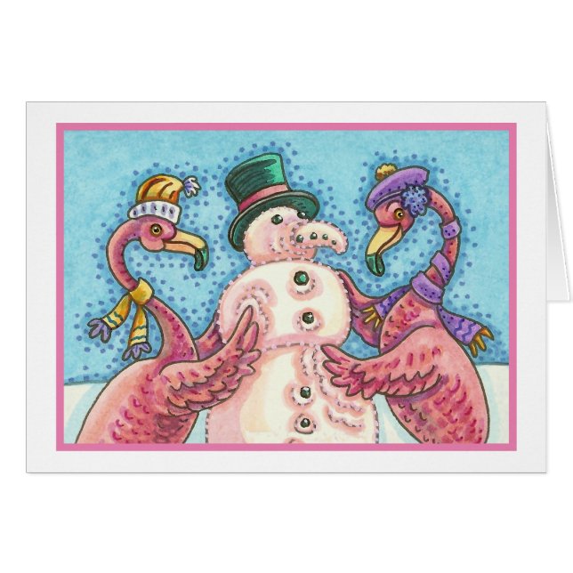 ROSA FLAMINGO SNÖGUBBE, CHRISTMAS GREETING CARD B OBS KORT (Framsidan Horizontal)
