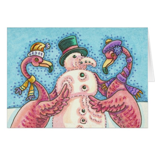 ROSA FLAMINGO SNÖGUBBE, CHRISTMAS GREETING CARD B OBS KORT (Framsidan Horizontal)