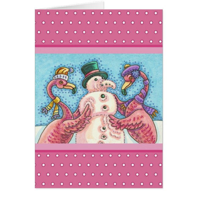 ROSA FLAMINGO SNÖGUBBE, CHRISTMAS GREETING CARD V HÄLSNINGSKORT (Framsidan)