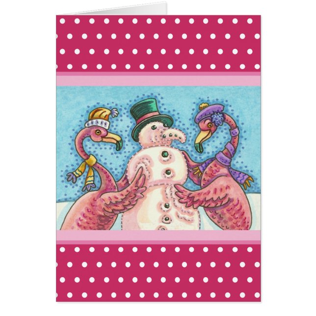 ROSA FLAMINGO SNÖGUBBE, CHRISTMAS GREETING CARD V HÄLSNINGSKORT (Framsidan)
