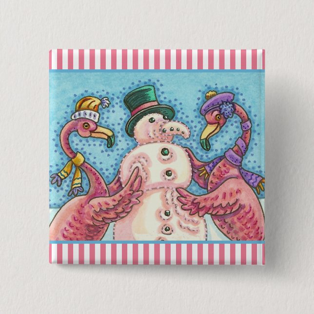 ROSA FLAMINGO SNÖGUBBE CHRISTMAS, KNAPPfyrkant Knapp (Framsida)