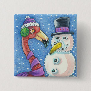 ROSA FLAMINGO SNÖGUBBE CHRISTMAS, KNAPPfyrkant Knapp
