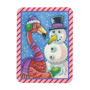 ROSA FLAMINGO SNÖGUBBE CHRISTMAS MAGNET Rectangle