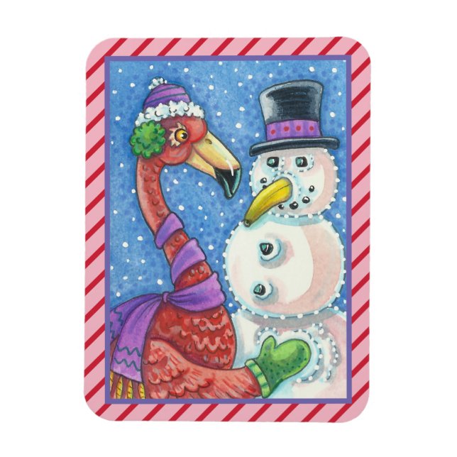 ROSA FLAMINGO SNÖGUBBE CHRISTMAS MAGNET Rectangle (Vertikal)