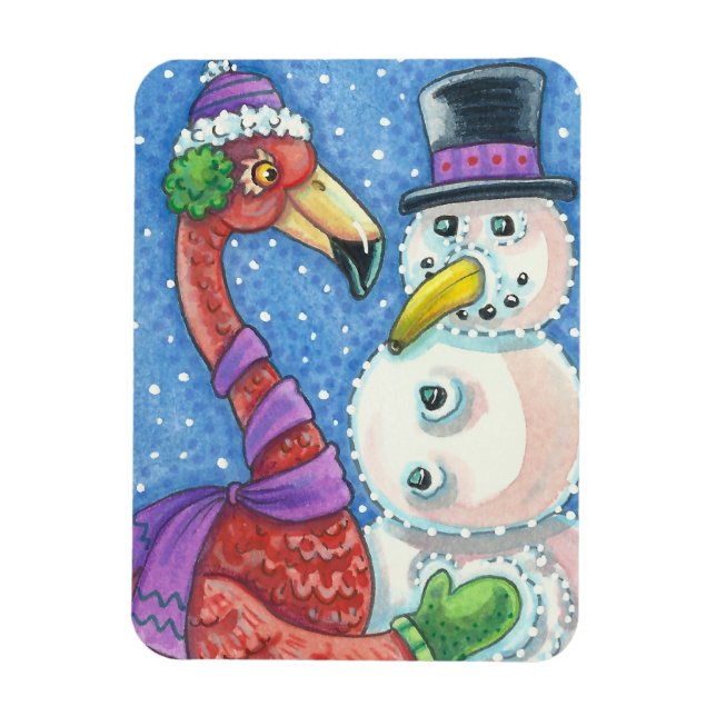 ROSA FLAMINGO SNÖGUBBE CHRISTMAS MAGNET Rectangle (Vertikal)