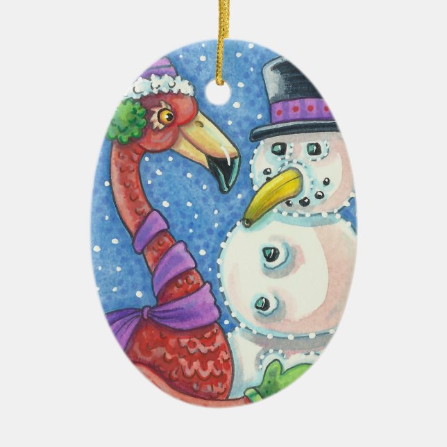 Rosa Flamingo Snögubbe CHRISTMAS ORNAMENT (Framsidan)