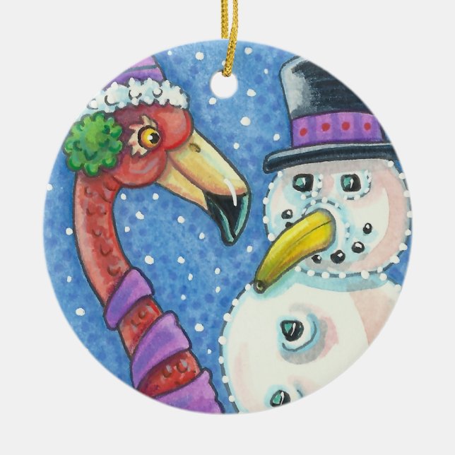 ROSA FLAMINGO SNÖGUBBE CHRISTMAS ORNAMENT Round (Framsidan)