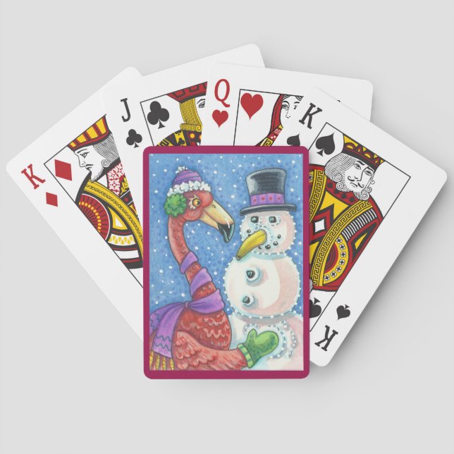 Rosa Flamingo Snögubbe CHRISTMAS PLAYING CARDS Kortlek (Baksidan)