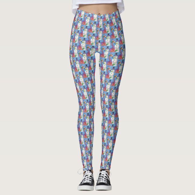 ROSA FLAMINGO SNÖGUBBE HUMOROUS CHRISTMAS LEGGINGS (Framsida)