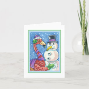 ROSA FLAMINGO SNÖGUBBE JULHÄLSNINGAR BORTKORT tomt Helgkort