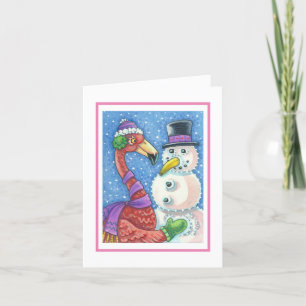 ROSA FLAMINGO SNÖGUBBE JULHÄLSNINGAR BORTKORT tomt Helgkort