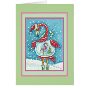 ROSA FLAMINGO SNOWGLOBE, CHRISTMAS GREETING CARD B HÄLSNINGSKORT