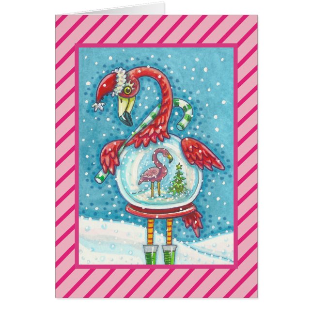 ROSA FLAMINGO SNOWGLOBE, CHRISTMAS GREETING CARD V OBS KORT (Framsidan)