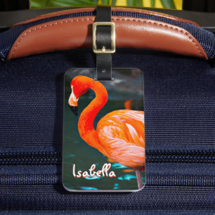 Rosa Flamingo Snyggt - Anpassat namnskript för fot Bagagebricka