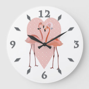 Rosa Flamingo snyggt hjärta kärlek stor klocka