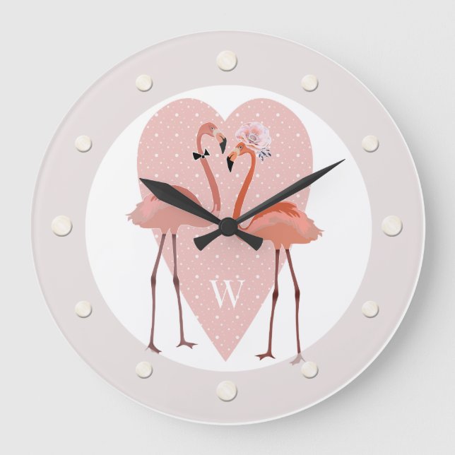 Rosa Flamingo snyggt  kärlek Stor Klocka (Framsida)