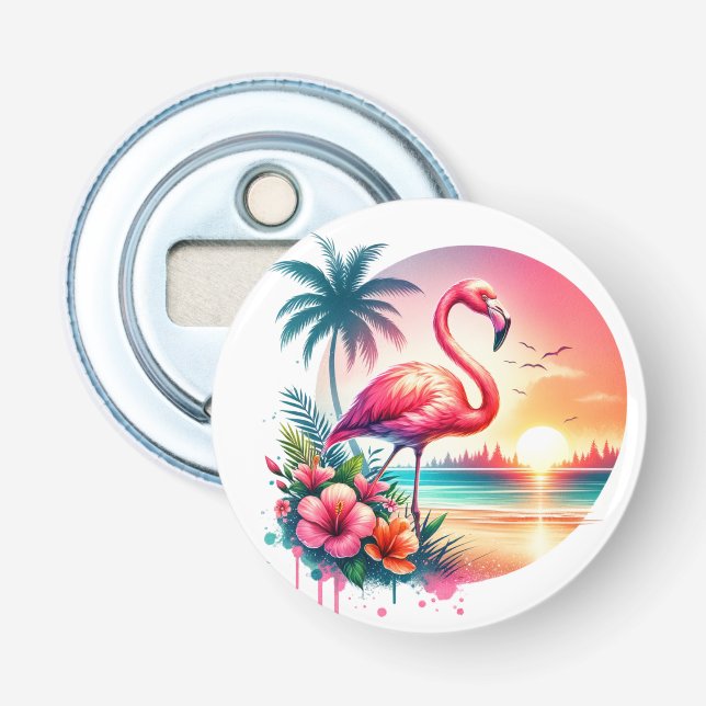 Rosa Flamingo Solnedgång Clipart-93938 Flasköppnare (Framsidan)