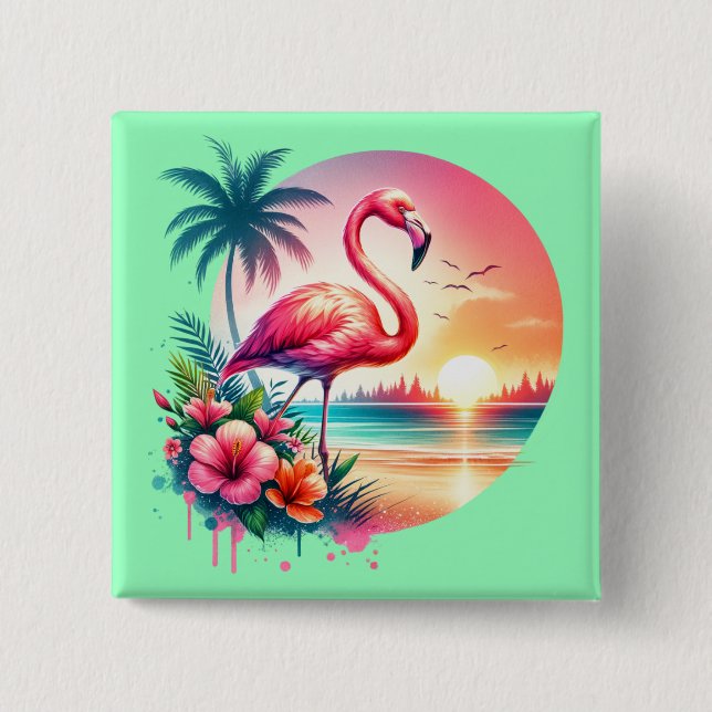 Rosa Flamingo Solnedgång Clipart-93938 Knapp (Framsida)