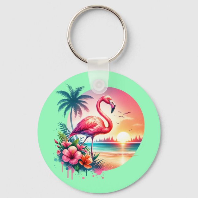 Rosa Flamingo Solnedgång Clipart-93938 Nyckelring (Framsida)