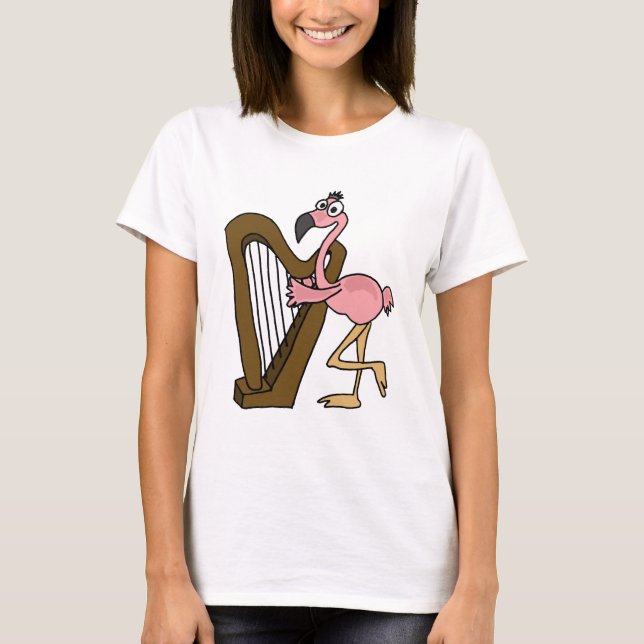 Rosa Flamingo som AI leker harpan Tee Shirt (Framsida)