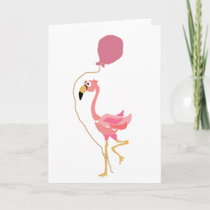 Rosa flamingo som håller ballong kort