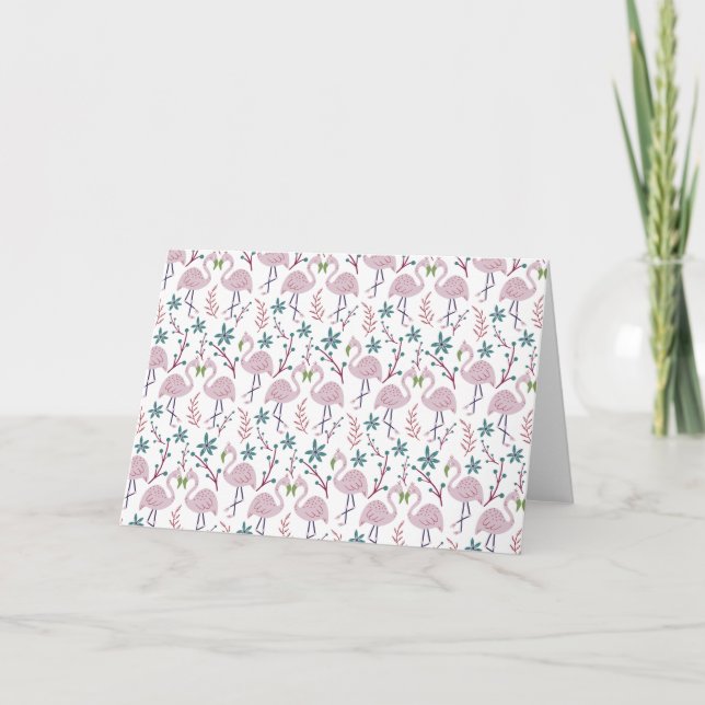Rosa flamingo sömlös mönster på vit bakgrund kort (Framsida)