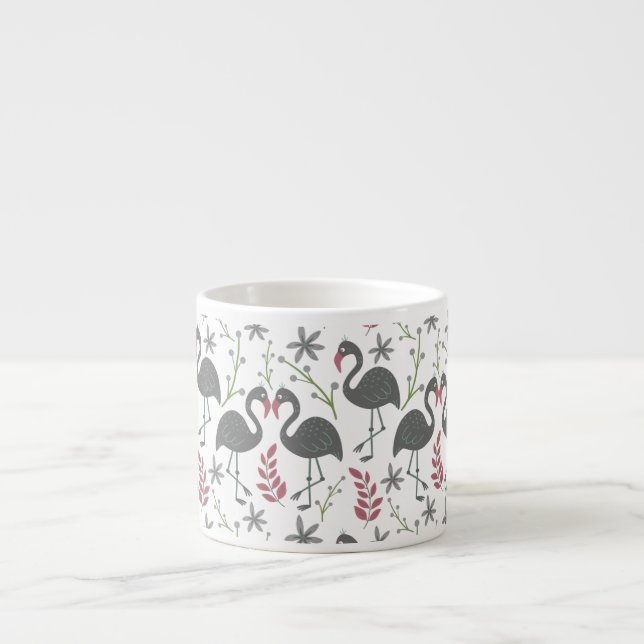 Rosa flamingo sömlösa blommor av mönster, löv espressomugg (Framsidan)