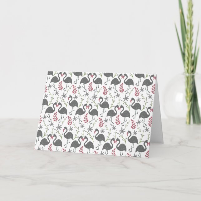Rosa flamingo sömlösa blommor av mönster, löv kort (Framsida)
