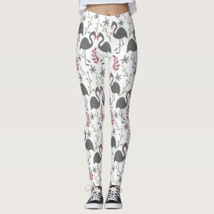 Rosa flamingo sömlösa blommor av mönster, löv leggings