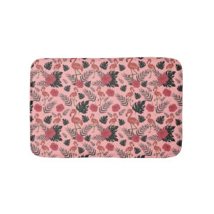 Rosa flamingo sömlösa blommor och löv från mönster badrumsmatta