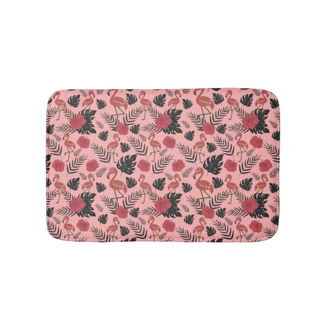Rosa flamingo sömlösa blommor och löv från mönster badrumsmatta (Framsidan)