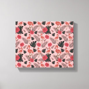 Rosa flamingo sömlösa blommor och löv från mönster canvastryck