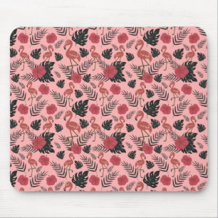 Rosa flamingo sömlösa blommor och löv från mönster musmatta