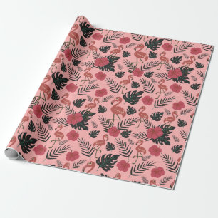 Rosa flamingo sömlösa blommor och löv från mönster presentpapper
