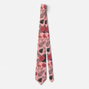 Rosa flamingo sömlösa blommor och löv från mönster slips