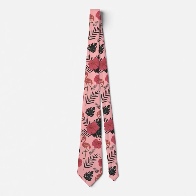 Rosa flamingo sömlösa blommor och löv från mönster slips (Framsida)