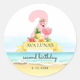 Rosa Flamingo Sommar 2:a födelsedag Runt Klistermärke