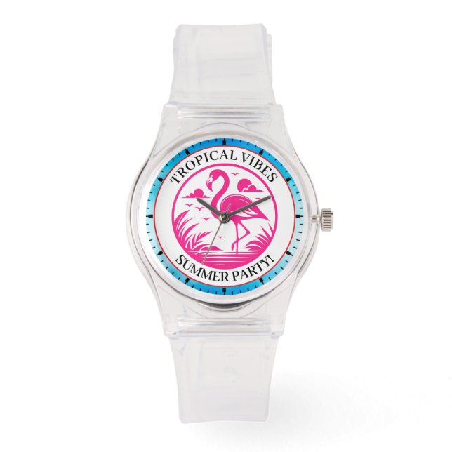 Rosa Flamingo Sommar Cirkel Design-68730 Armbandsur (Framsida)
