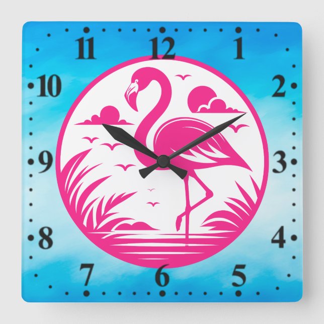 Rosa Flamingo Sommar Cirkel Design-68730 Fyrkantig Klocka (Framsida)