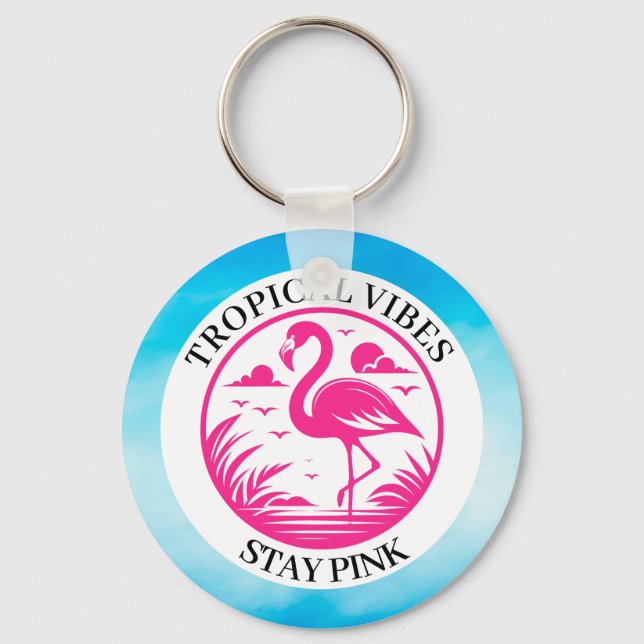 Rosa Flamingo Sommar Cirkel Design-68730 Nyckelring (Framsida)