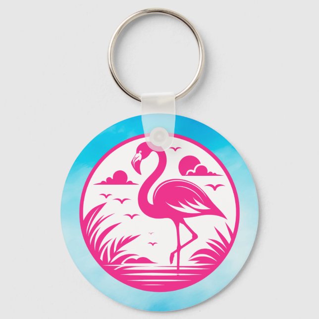Rosa Flamingo Sommar Cirkel Design-68730 Nyckelring (Framsida)