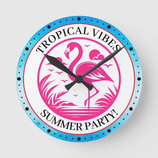 Rosa Flamingo Sommar Cirkel Design-68730 Rund Klocka (Framsida)