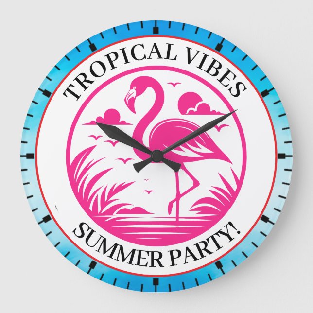 Rosa Flamingo Sommar Cirkel Design-68730 Stor Klocka (Framsida)