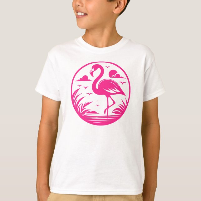 Rosa Flamingo Sommar Cirkel Design-68730 T Shirt (Framsida)