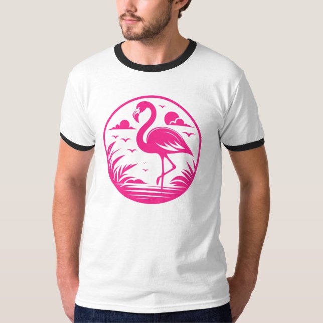 Rosa Flamingo Sommar Cirkel Design-68730 T Shirt (Framsida)