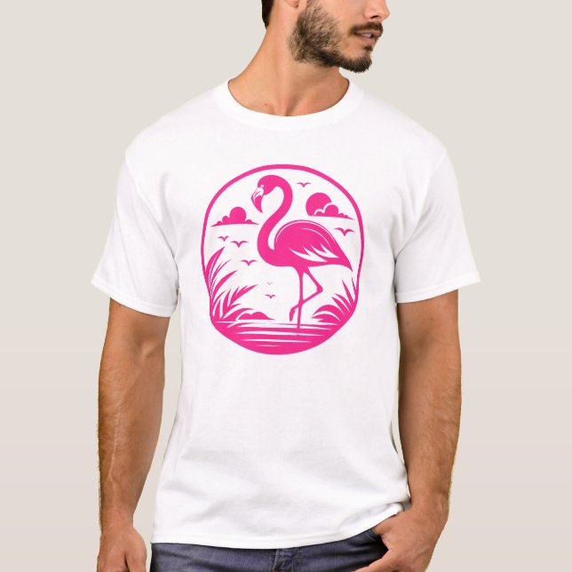 Rosa Flamingo Sommar Cirkel Design-68730 T Shirt (Framsida)