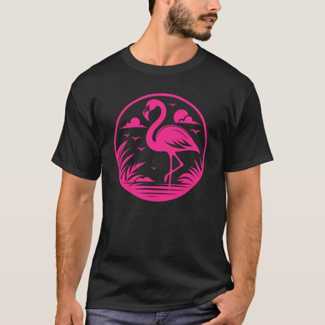 Rosa Flamingo Sommar Cirkel Design-68730 T Shirt (Framsida)