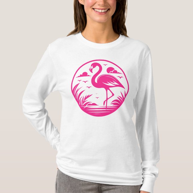 Rosa Flamingo Sommar Cirkel Design-68730 T Shirt (Framsida)